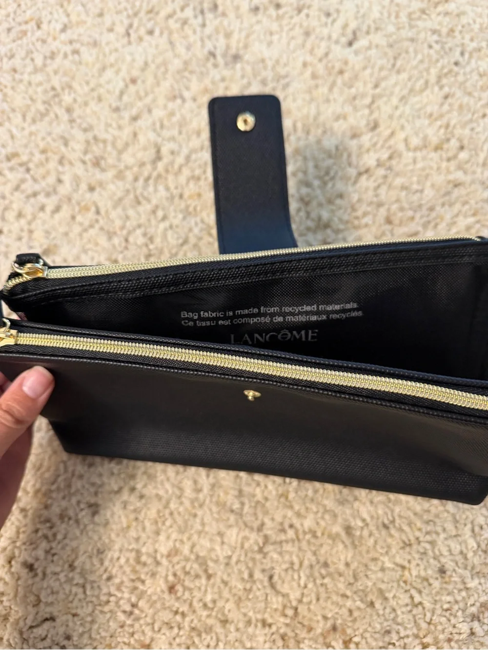 Classic Lancôme Black Women's Makeup Bag with Snap Detail